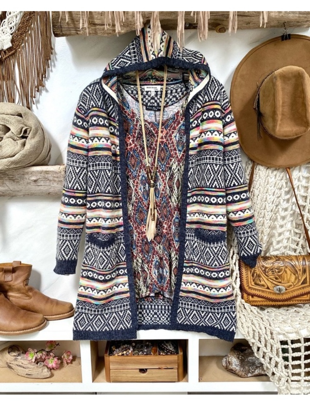 Anthropologie Monteau duster Aztec Cardi w Southwestern equestrian country vibe